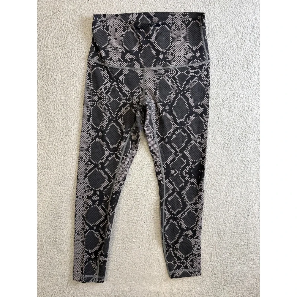Lululemon Leggings Womens 10 Black Gray Snake Print High Rise Yoga Pants Stretch